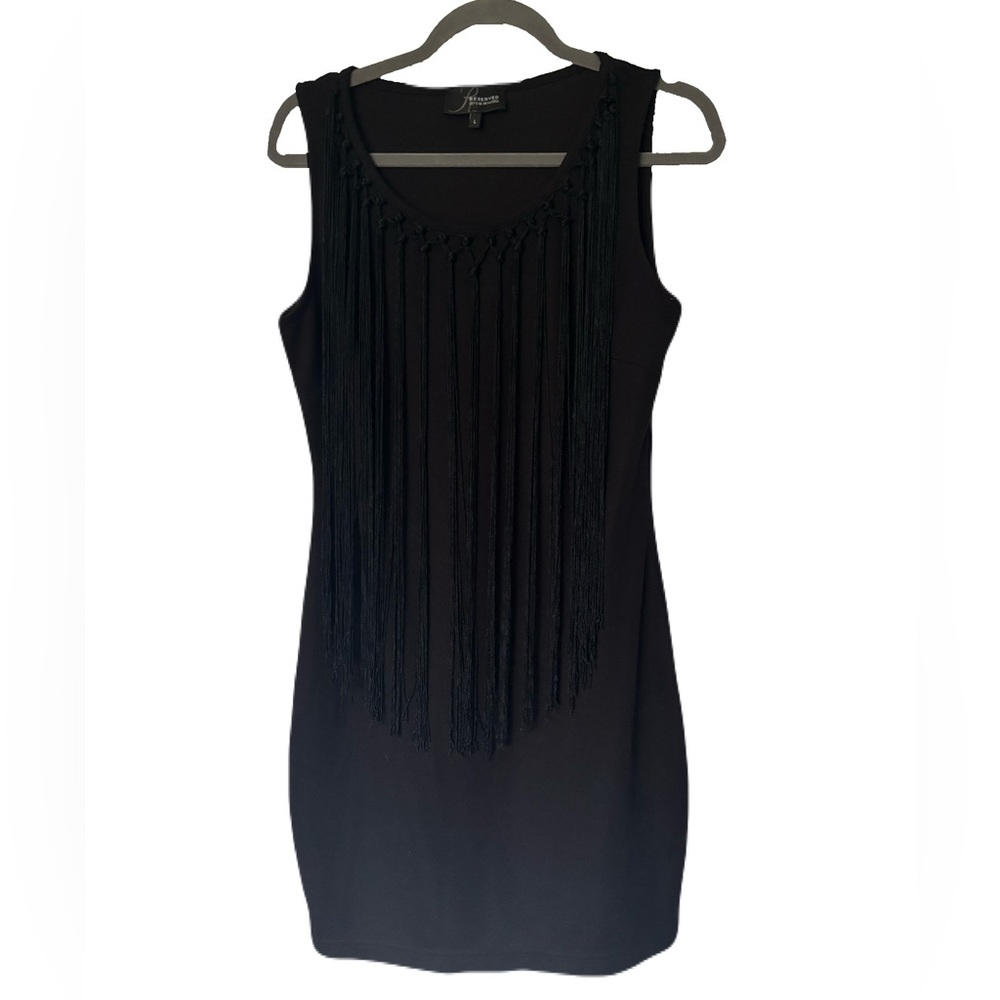 Reserved Black Fringe Sleeveless Mini Dress